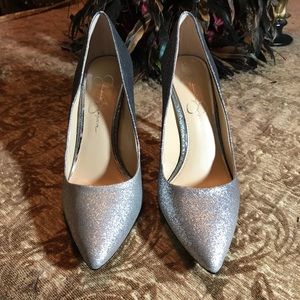 Jessica Simpson Silver Glitter Pointed-Toe Pumps
